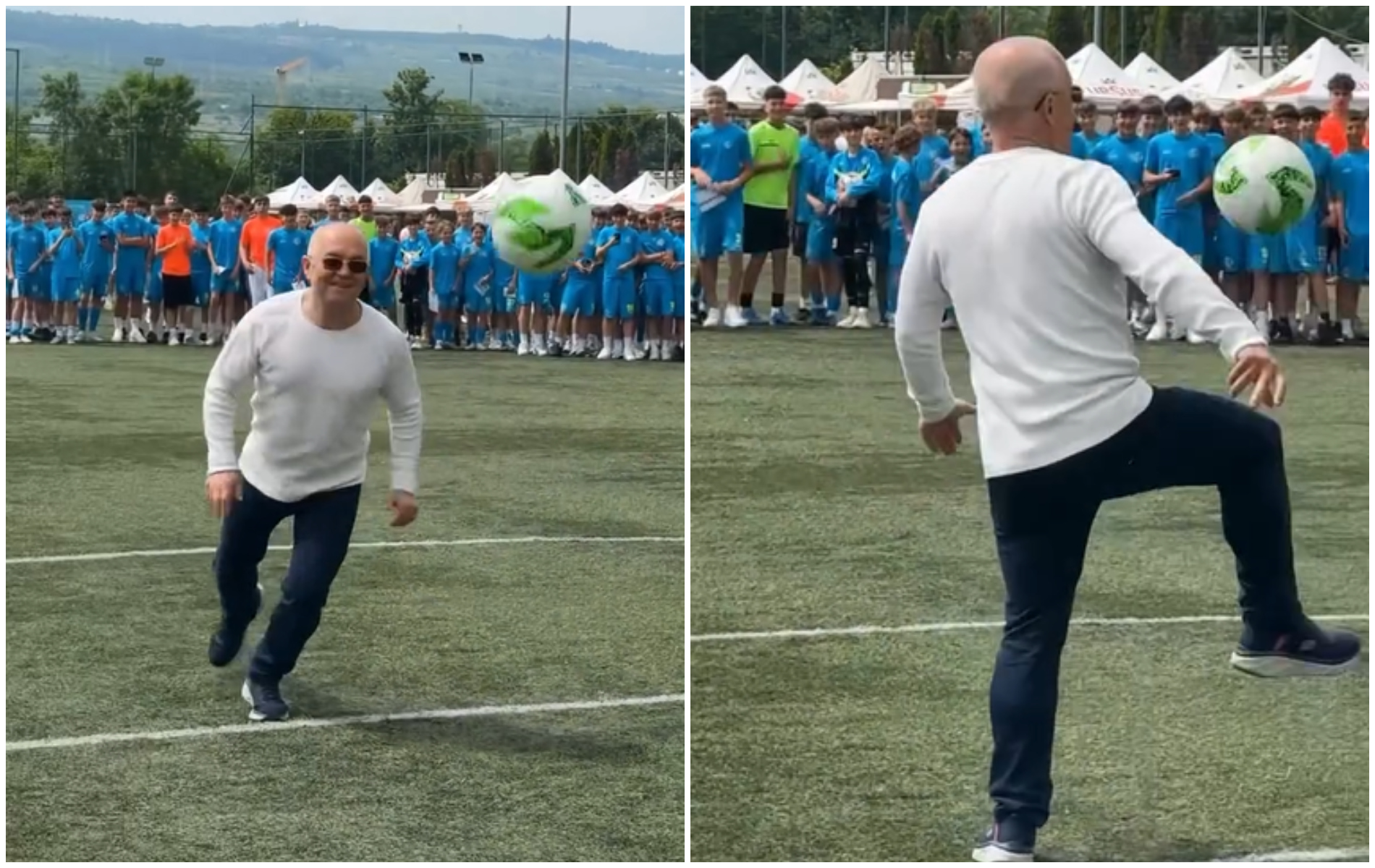 Emil Boc, jongler cu mingea de fotbal la Ziua Academiei Viitorul Cluj