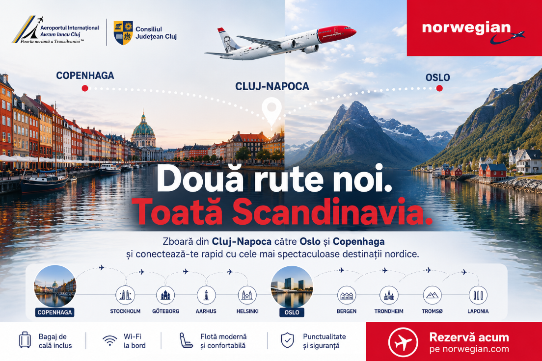 Zboruri directe din Cluj-Napoca către Oslo și Copenhaga, lansate de Norwegian