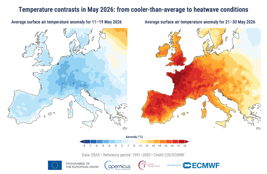 Copernicus: Mai 2026, a doua cea mai caldă lună mai înregistrată global