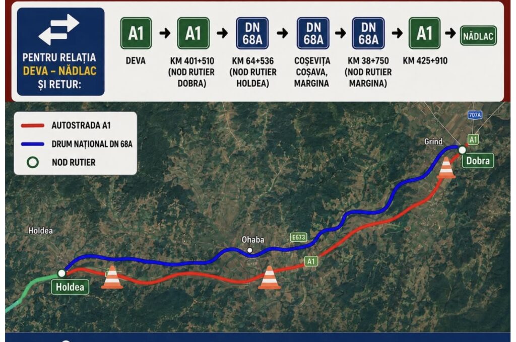 Închiderea Autostrăzii A1 în județul Hunedoara pentru lucrări