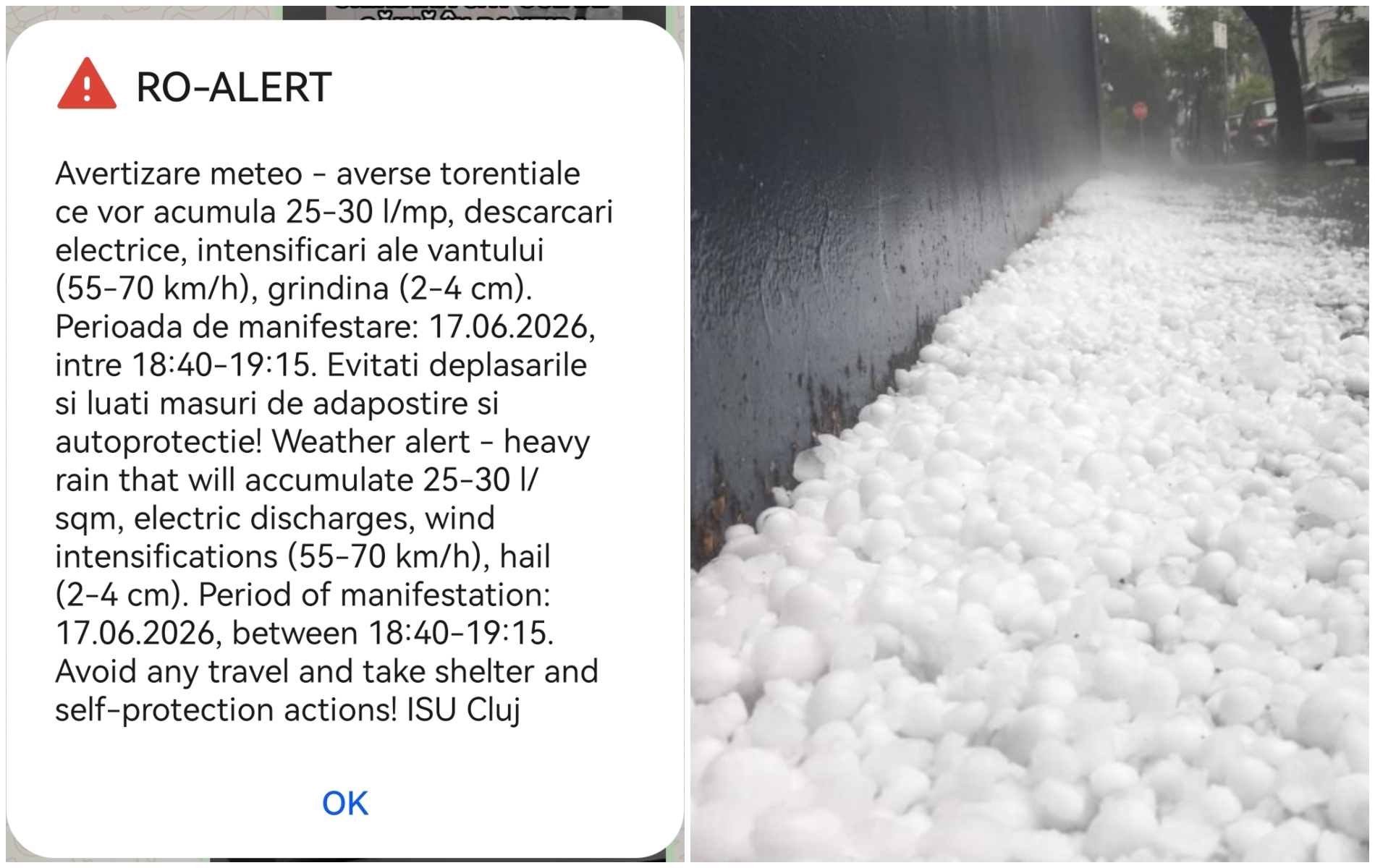 Avertizare RO-ALERT pentru clujeni: Furtuna continuă, așteptată grindină de până la 4 cm